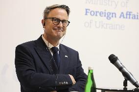 Press conference of Andrii Sybiha, Xavier Bettel and Yuriko Backes in Kyiv